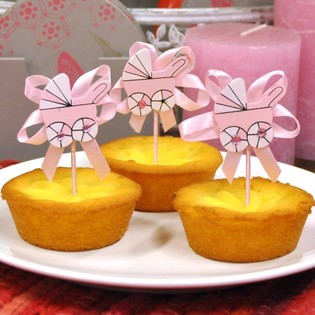 DECORACIÓN DE CUPCAKES PARA BAUTIZO - COCHECITO ROSA (12 uds.)