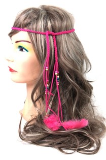 Diadema estilo Ibiza con cuentas fucsia (1 ud)
