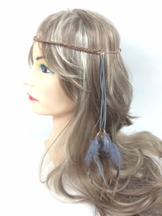 Diadema trenzada con plumas Gris/Marrón (1 ud)