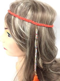 Diadema trenzada con plumas - Naranja (1 ud.)