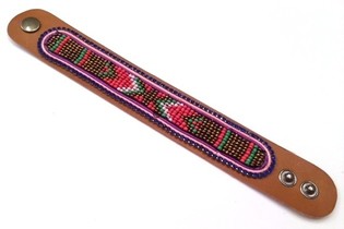 Pulsera de cuero azteca con strass azul (1 ud)
