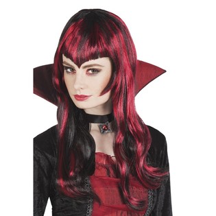 Peluca larga roja y negra (1 ud.)