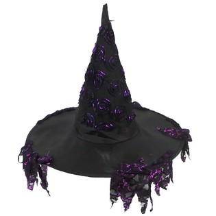 Sombrero de bruja con flecos morados (6 uds.)