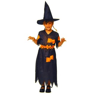 DISFRAZ DE BRUJA NARANJA/NEGRO PARA NI&Ntilde;OS - TALLA 128