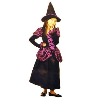 Disfraz de Bruja Negro/Morado para Ni&ntilde;os - Talla L