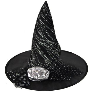 Sombrero de bruja con flor plateada (3 uds.)