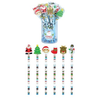 MIX DE LÁPICES NAVIDEÑOS CON GOMA DE FIGURA (24 uds.)