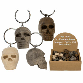 Llaveros de Calavera de Madera en Expositor (48 uds.)