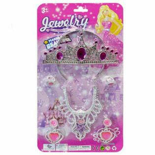 SET DE BELLEZA DE PRINCESA CON TIARA, PENDIENTES, COLLAR Y ANILLOS